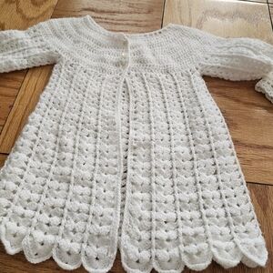 White Crochet Baby Cardigan